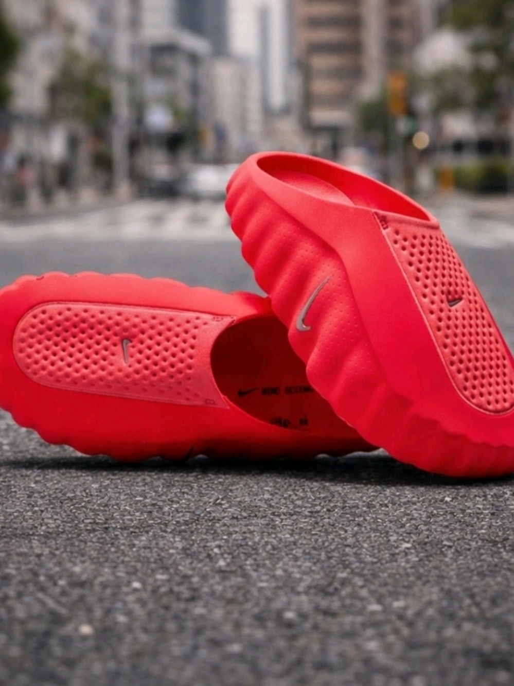 Nike Mind 001 Coral Slip-On Foam Slides with Silver Swoosh